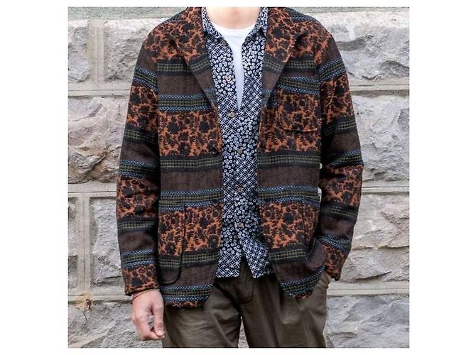 Autre Marque Engineered Garments Loiter Jacket Chaqueta de jacquard floral étnico Negro - vista 3