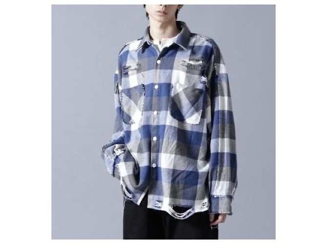 Autre Marque Danke Schon FLANNEL DAMAGE SHIRTS BLOCK Camisa de Poliéster Algodón Rayón Azul - vista 3