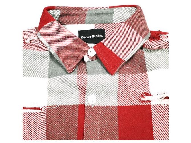 Autre Marque Danke Schon FLANNEL DAMAGE SHIRTS BLOCK Chemise à manches longues mélangée Rouge - vue 4