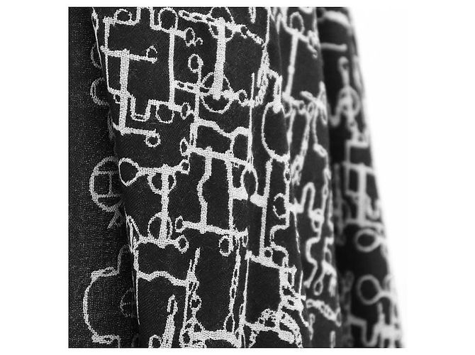 Lenço de seda e cashmere Hermès Collection Equestre Marrom Preto - vista 2