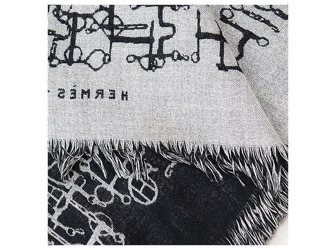 Lenço de seda e cashmere Hermès Collection Equestre Marrom Preto - vista 5