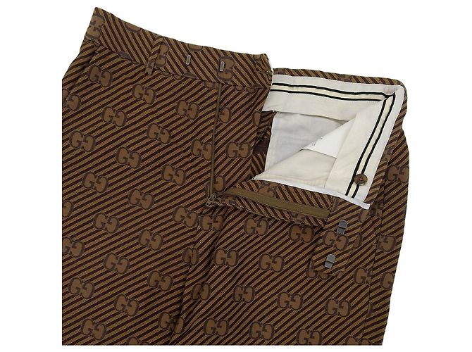 Pantaloni in cotone e seta Gucci con motivo a righe logo GG Marrone - vista 3