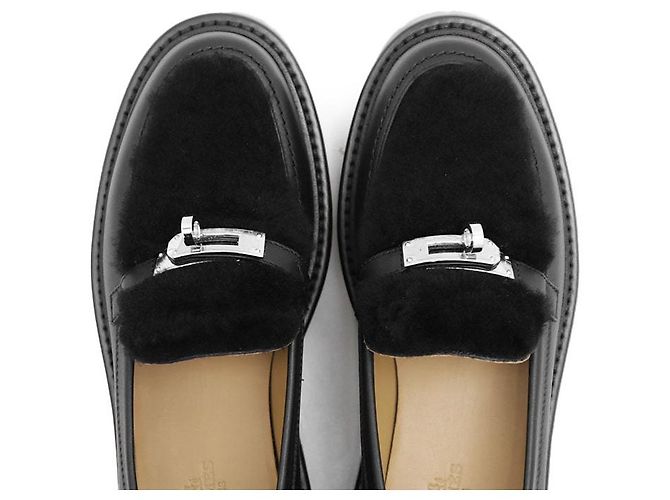 Mocassin Hermès Boucle Kelly Mouton Boa 36½ en cuir Noir - vue 13