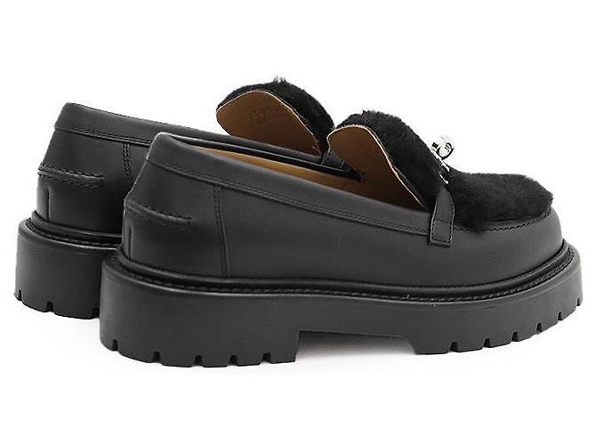 Mocassin Hermès Boucle Kelly Mouton Boa 36½ en cuir Noir - vue 14
