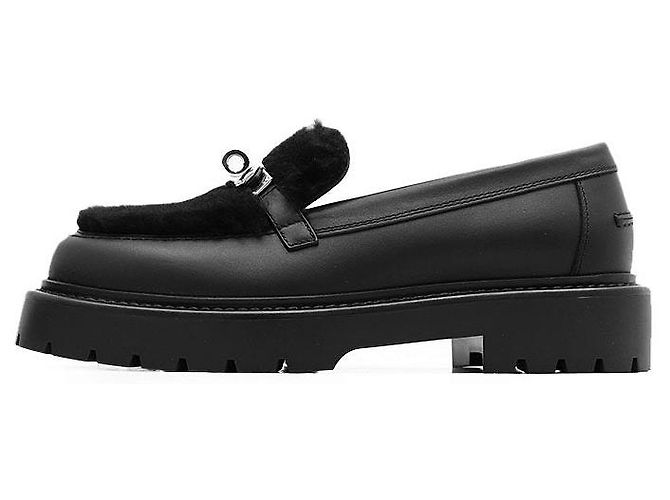 Mocassin Hermès Boucle Kelly Mouton Boa 36½ en cuir Noir - vue 4