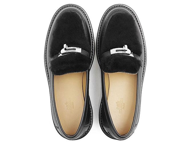 Mocassin Hermès Boucle Kelly Mouton Boa 36½ en cuir Noir - vue 6