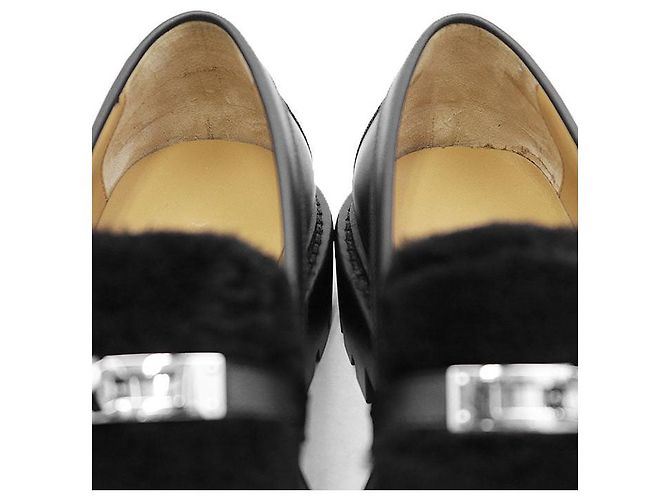 Mocassin Hermès Boucle Kelly Mouton Boa 36½ en cuir Noir - vue 8