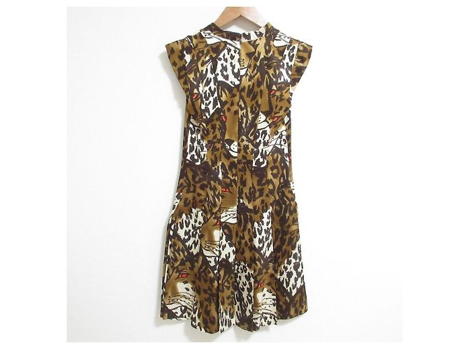Abito plissé leopardato Louis Vuitton Marrone - vista 2
