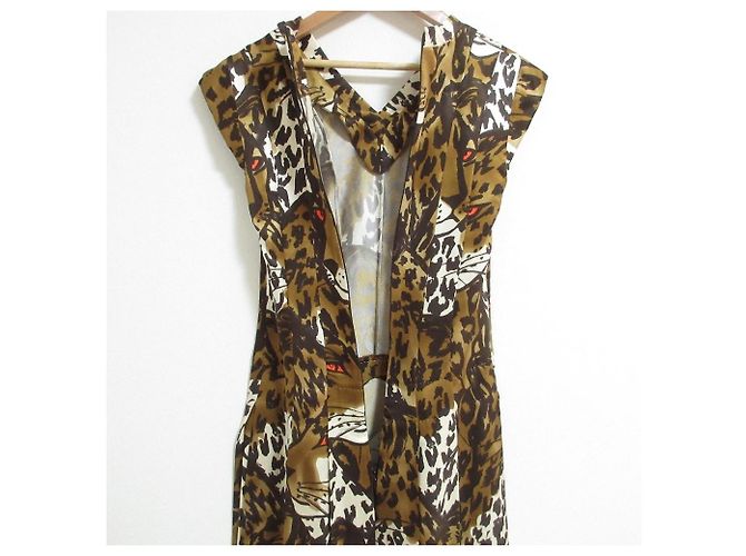 Abito plissé leopardato Louis Vuitton Marrone - vista 4