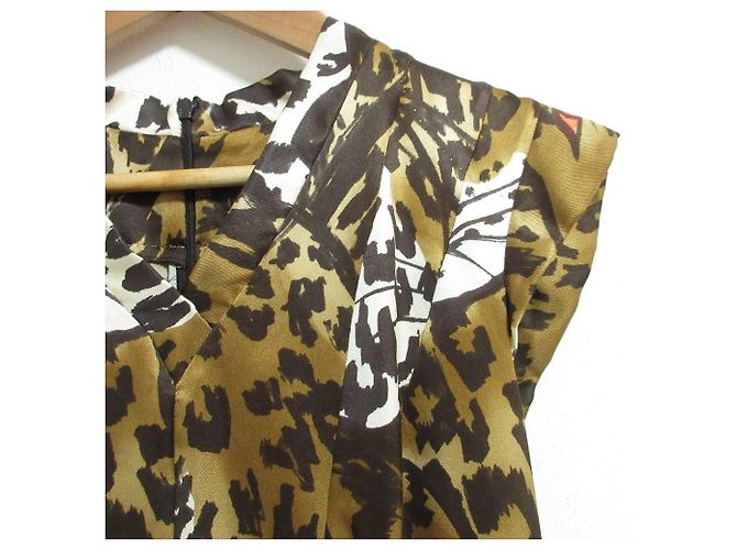 Abito plissé leopardato Louis Vuitton Marrone - vista 5