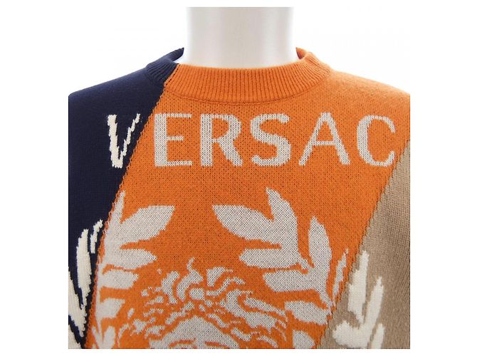 Maglia in misto cashmere Versace Nero Beige Arancione - vista 5