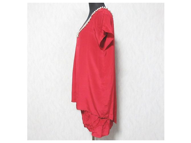 Autre Marque Diagram GRACE CONTINENTAL Vestido de seda y perlas Roja - vista 3