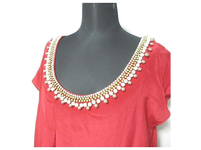 Autre Marque Diagram GRACE CONTINENTAL Vestido de seda y perlas Roja - vista 4
