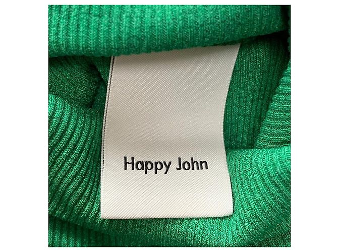 Autre Marque Happy John Langarm-Stricktop aus Mischmaterialien Weiß Grün - Ansicht 4