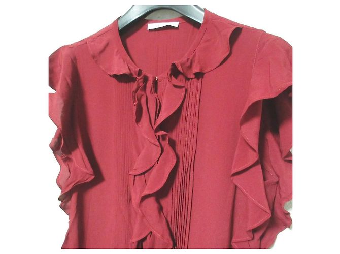 Autre Marque iBLUES ärmellose Rüschenbluse aus Seidenmischung Braun Bordeaux - Ansicht 3