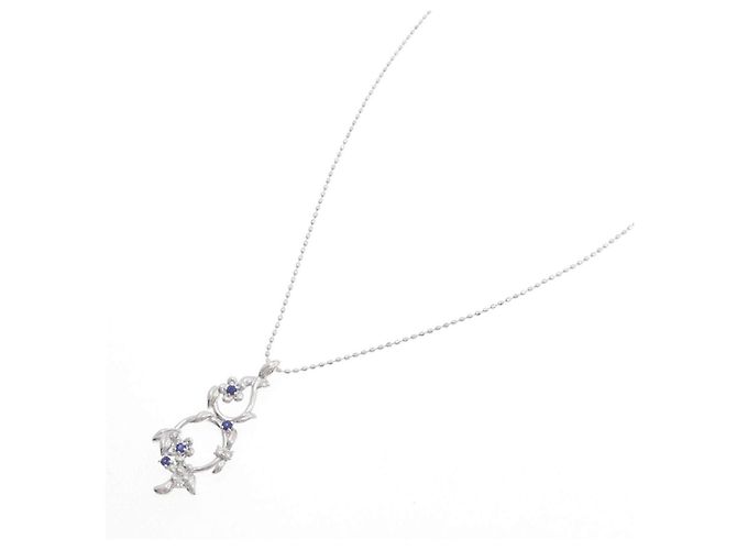 Autre Marque Collana Fiore in Oro Bianco Au750 Zaffiro e Diamante Argento - vista 2