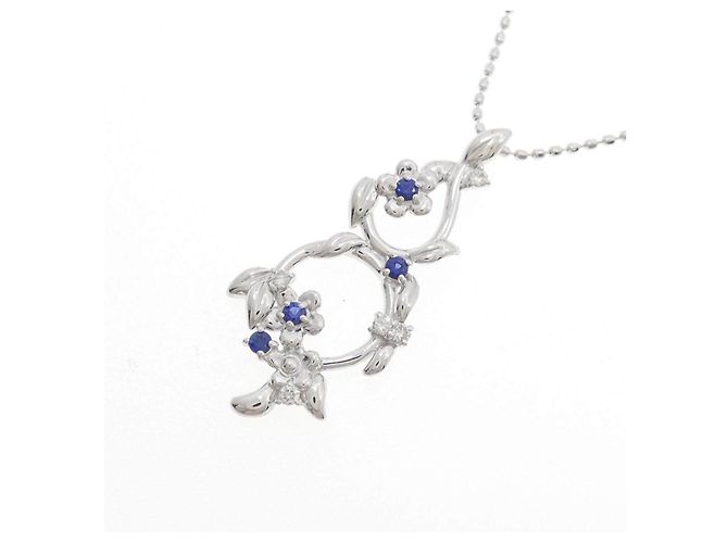 Autre Marque Collana Fiore in Oro Bianco Au750 Zaffiro e Diamante Argento - vista 3