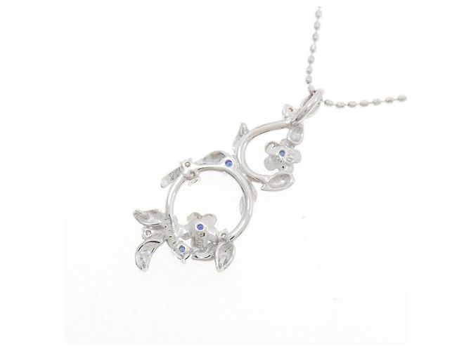 Autre Marque Collana Fiore in Oro Bianco Au750 Zaffiro e Diamante Argento - vista 4