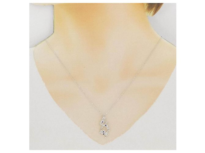 Autre Marque Collana Fiore in Oro Bianco Au750 Zaffiro e Diamante Argento - vista 6