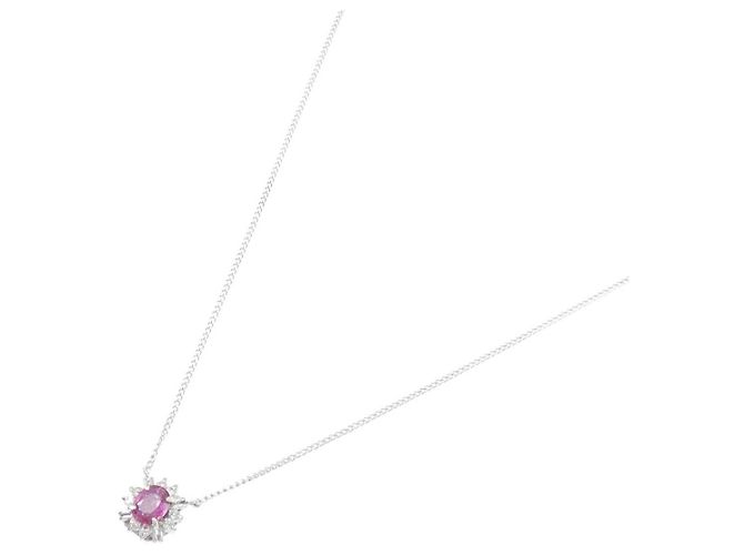 Autre Marque Platinum Ruby Diamond Necklace Red - view 2