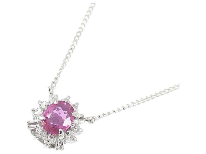Autre Marque Platinum Ruby Diamond Necklace Red - view 3