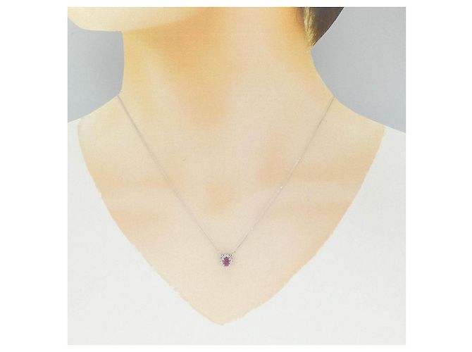 Autre Marque Platinum Ruby Diamond Necklace Red - view 6