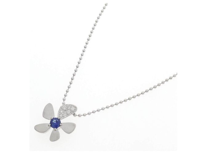 Autre Marque Pt900 Pt850 Saphir Diamant Halskette Blume Silber - Ansicht 2