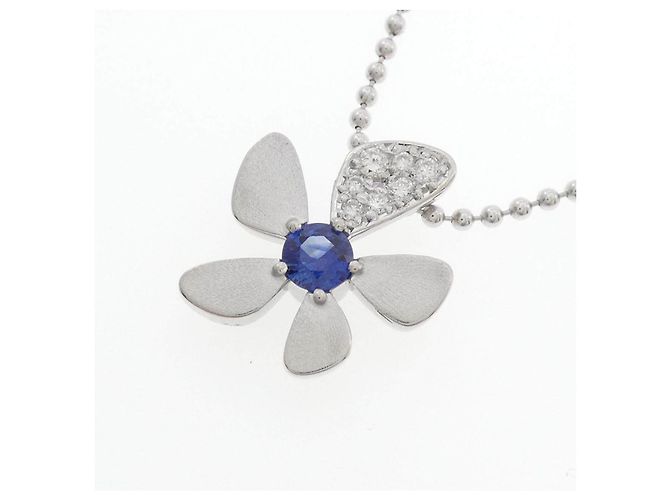 Autre Marque Pt900 Pt850 Saphir Diamant Halskette Blume Silber - Ansicht 3