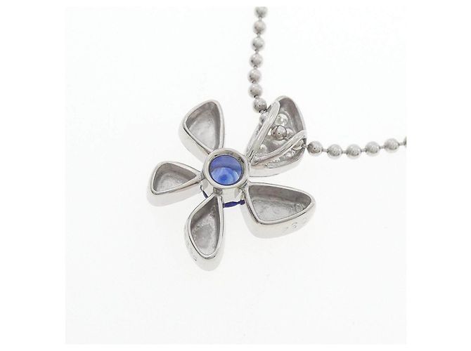 Autre Marque Pt900 Pt850 Saphir Diamant Halskette Blume Silber - Ansicht 4
