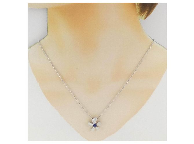 Autre Marque Pt900 Pt850 Saphir Diamant Halskette Blume Silber - Ansicht 6