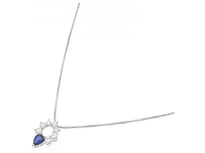 Autre Marque Collar Pt900 Pt850 Zafiro Diamante Plata - vista 2