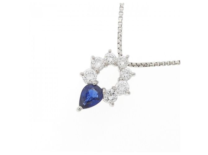 Autre Marque Collar Pt900 Pt850 Zafiro Diamante Plata - vista 3