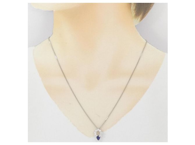Autre Marque Collar Pt900 Pt850 Zafiro Diamante Plata - vista 6