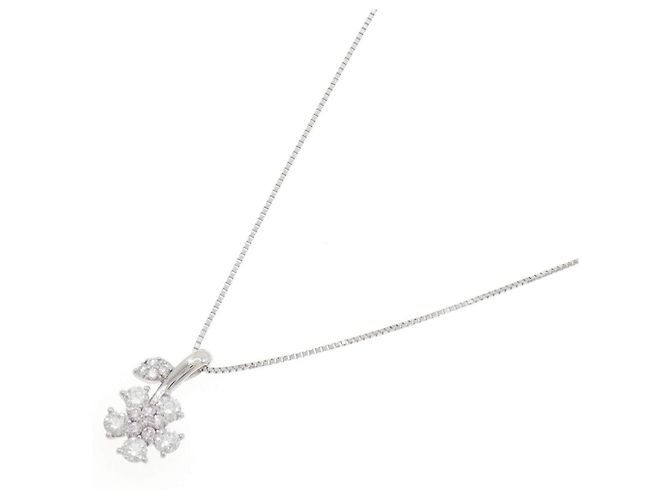 Autre Marque Pt900 Pt850 Blumen-Rosa-Diamant-Halskette Silber - Ansicht 2
