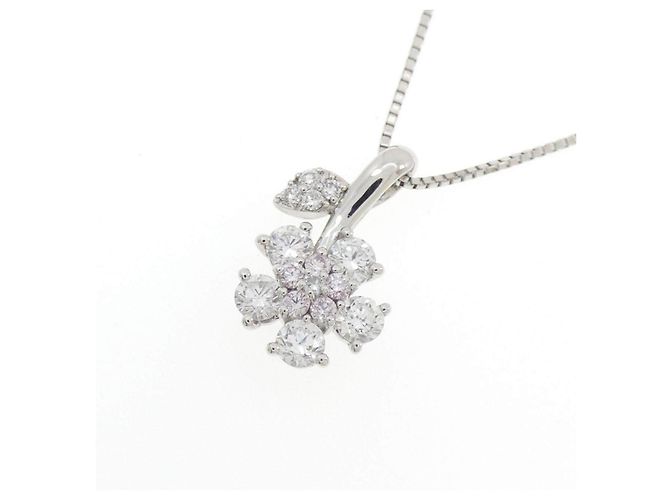 Autre Marque Pt900 Pt850 Blumen-Rosa-Diamant-Halskette Silber - Ansicht 3