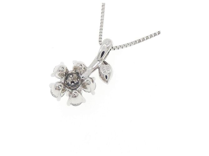Autre Marque Pt900 Pt850 Blumen-Rosa-Diamant-Halskette Silber - Ansicht 4
