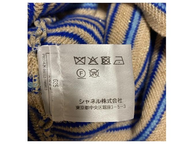 Malha Lame com Riscas Chanel Coco Mark Azul Bege - vista 11