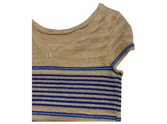 Malha Lame com Riscas Chanel Coco Mark Azul Bege - vista 3