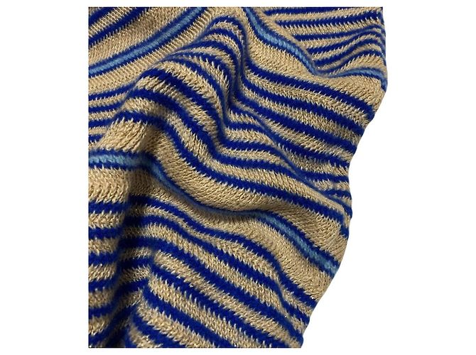 Malha Lame com Riscas Chanel Coco Mark Azul Bege - vista 4