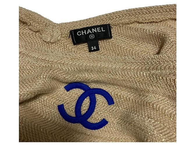 Malha Lame com Riscas Chanel Coco Mark Azul Bege - vista 5