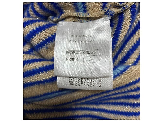 Malha Lame com Riscas Chanel Coco Mark Azul Bege - vista 6