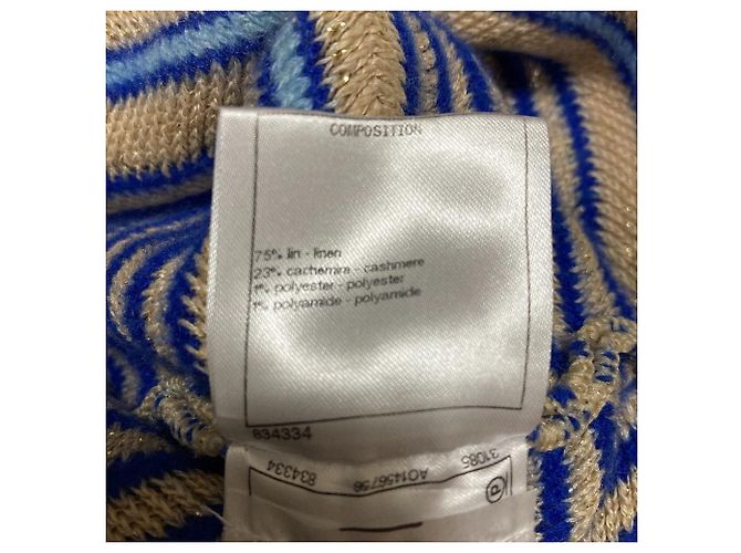 Malha Lame com Riscas Chanel Coco Mark Azul Bege - vista 7
