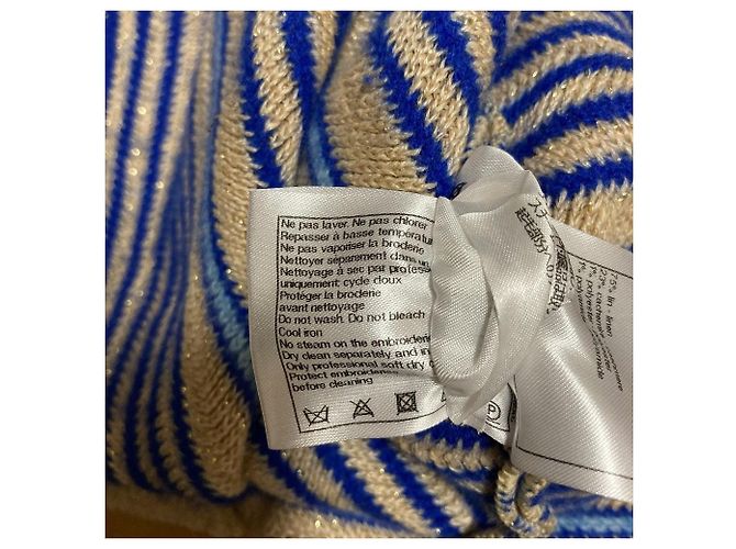 Malha Lame com Riscas Chanel Coco Mark Azul Bege - vista 9