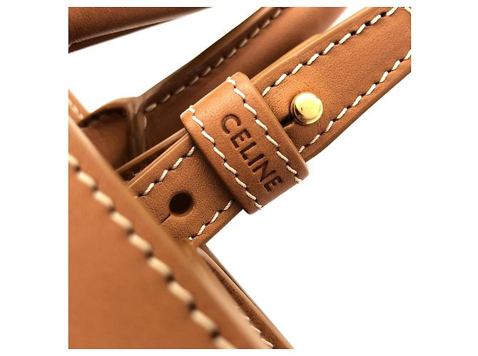 Céline Celine Small Vertical Celine Cabas Tasche aus Baumwollcanvas und Kalbsleder Beige - Ansicht 5