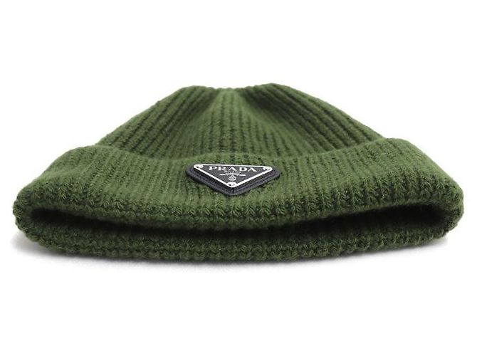 Prada Triangle Logo Wool Cashmere Knit Cap Green - view 3