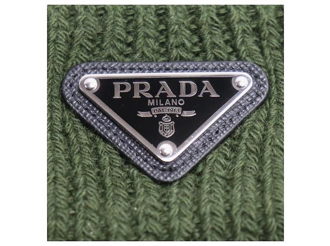 Prada Triangle Logo Wool Cashmere Knit Cap Green - view 4