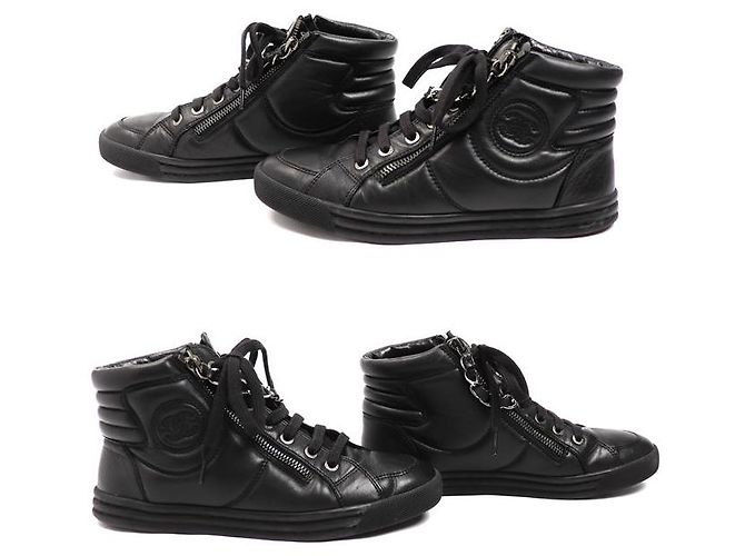 Sneakers alte Chanel in pelle con catena Nero - vista 4