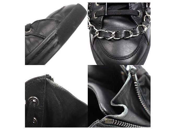 Sneakers alte Chanel in pelle con catena Nero - vista 7