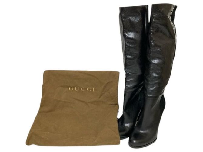 Botas largas de cuero gamuza Gucci Negro - vista 9