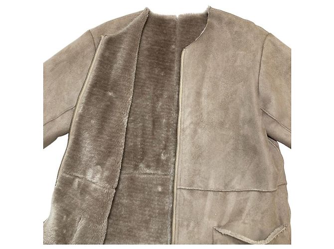 Autre Marque Casaco com zíper sem gola em faux shearling BEAMS HEART Bege - vista 3